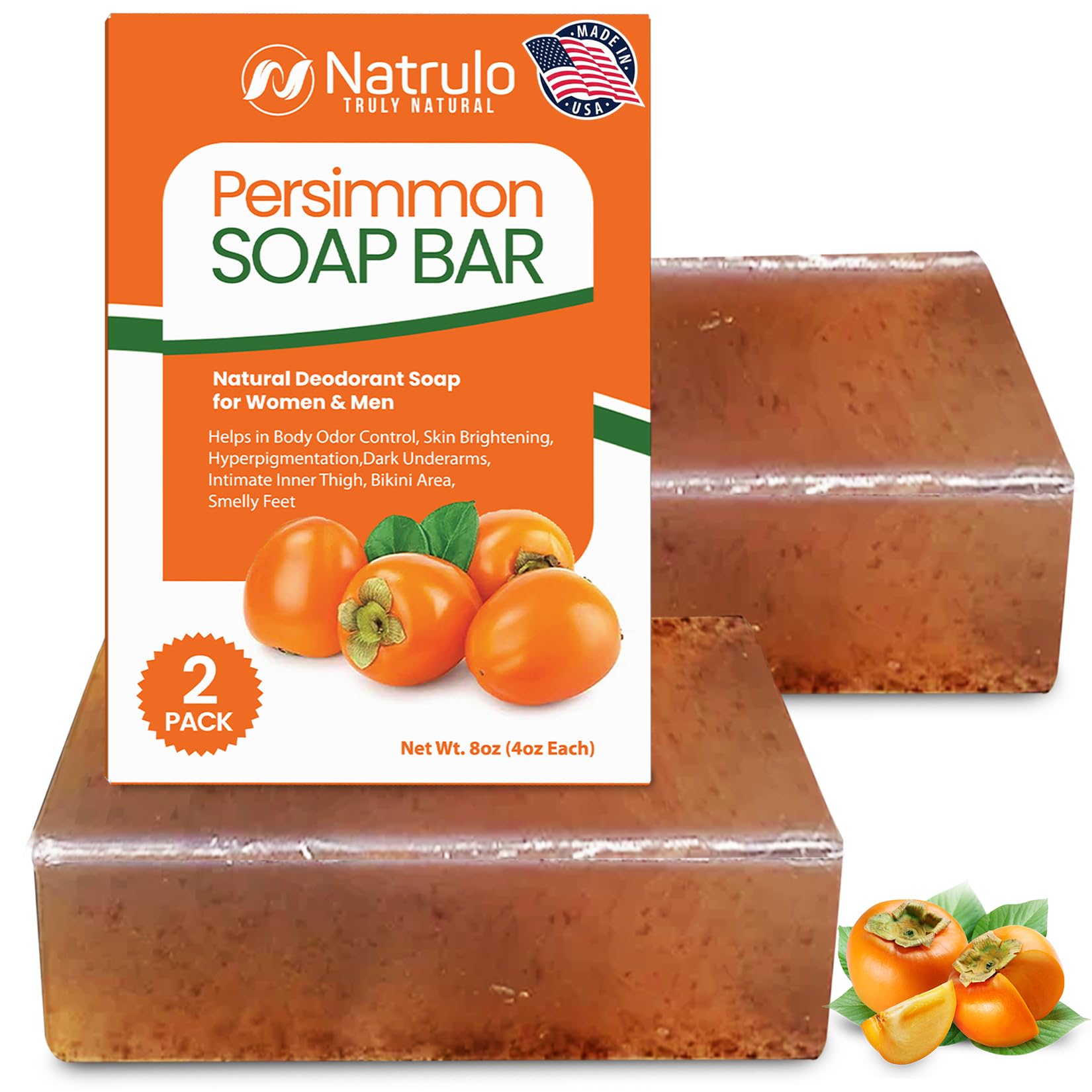 Persimmon Soap Bar for Body Odor Control – Purifying Deodorizing Body Wash for Eliminating Body Odor – Great for Skin Brightening, Hyperpigmentation, Smelly Feet – Natural Deodorant Soap